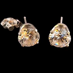 Diamonique Signed 14KT White Gold and CZ Stud Earrings